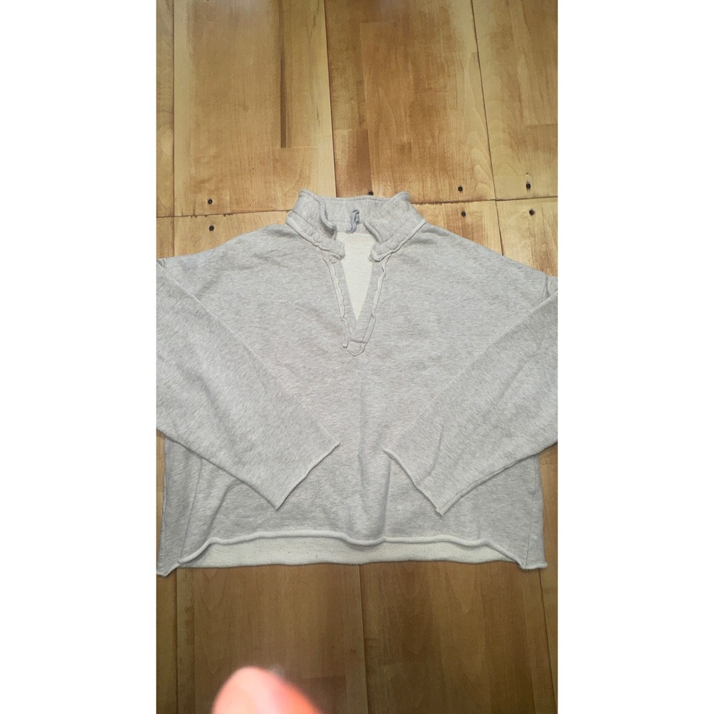 Grey & Gray Heather Grey 100% Cotton Split‎ V-Neck Raw Hem Sweatshirt Large